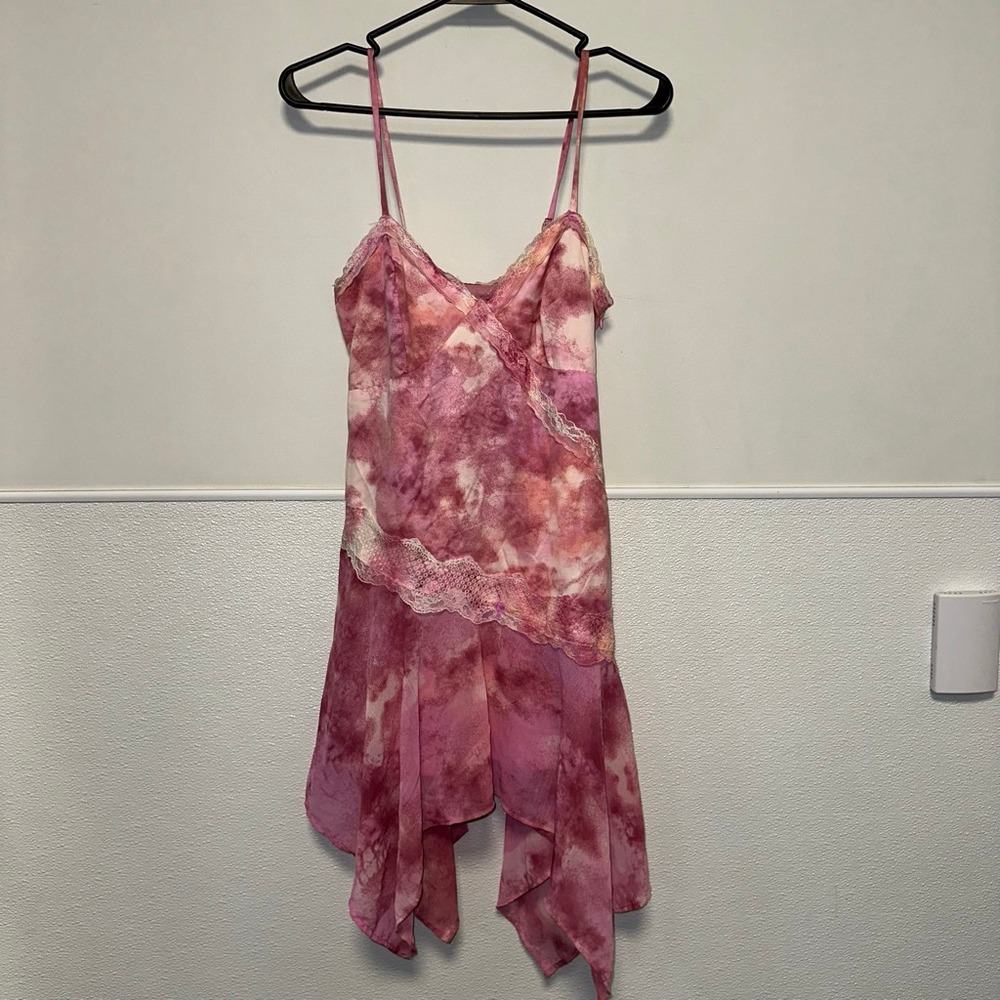 NEW NWT Women's Wild Fable Tie-Dye Slip Dress Pink/White SMALL Y2K Style Lace